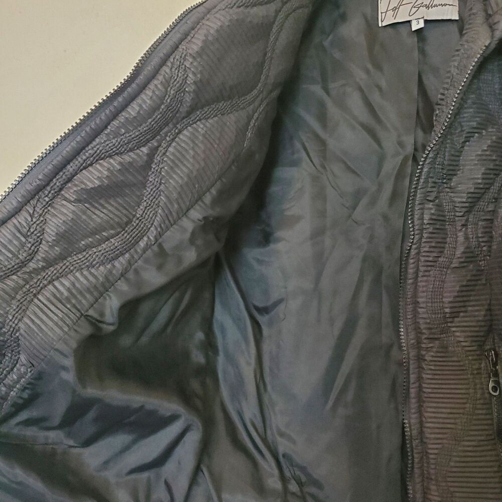 Jeff Gallano Quilted Jacket Blazer Full Zip Black Ruffles Pockets Size 3 Large - Picture 5 of 13